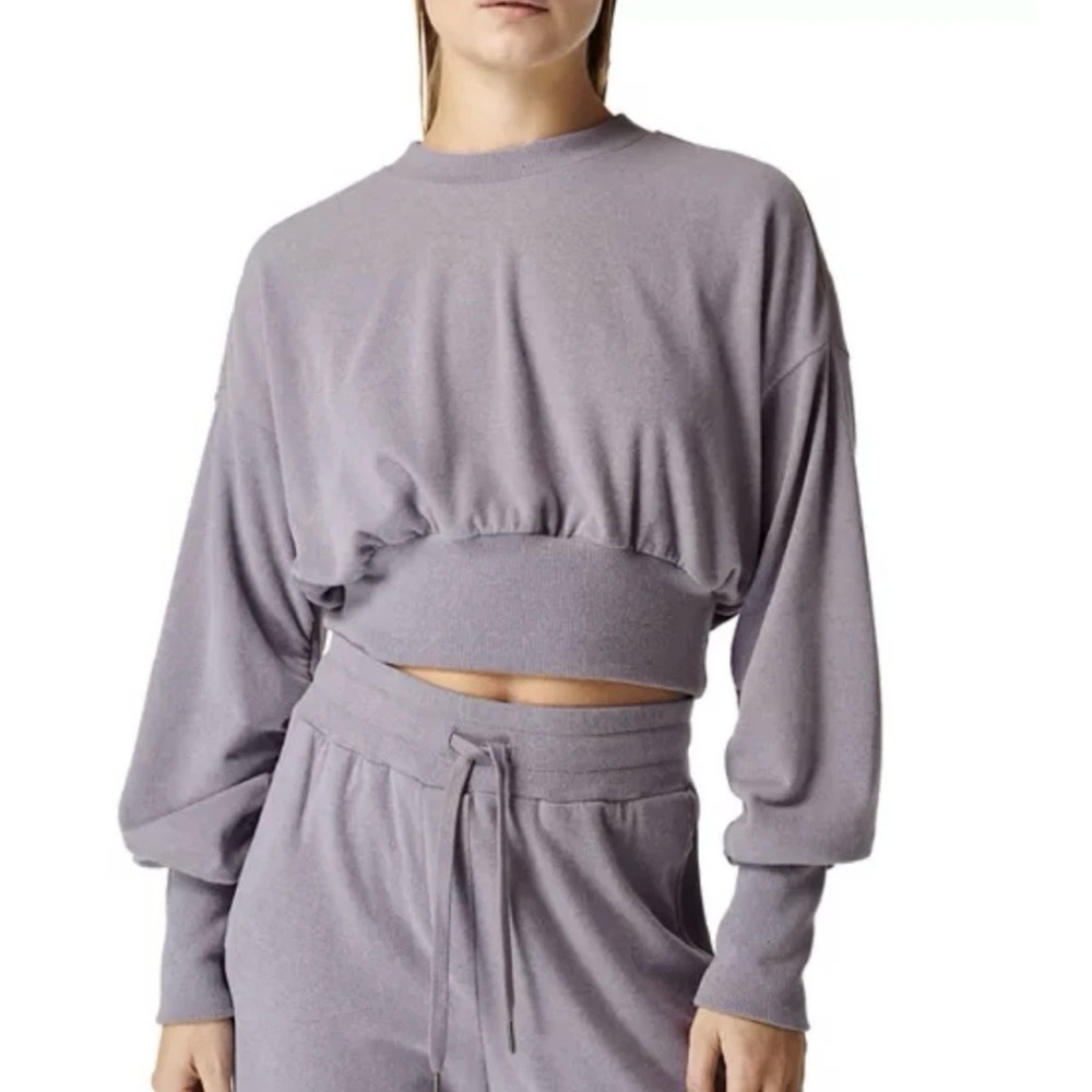 Sweaty Betty Delight Luxe Fleece Blouson Cropped Sweatshirt Lilac SZ US 10